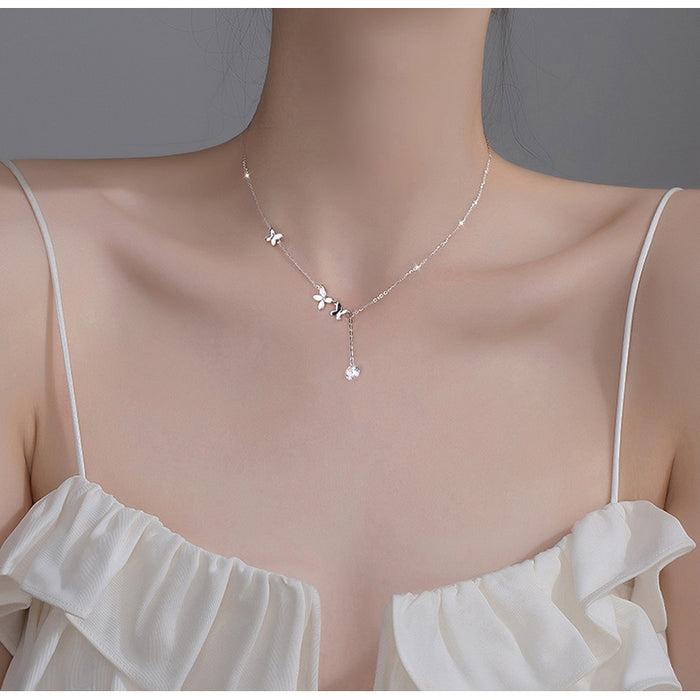 Wholesale  s999 sterling silver butterfly tassel adjustable necklace niche necklace silver jewelry necklace
