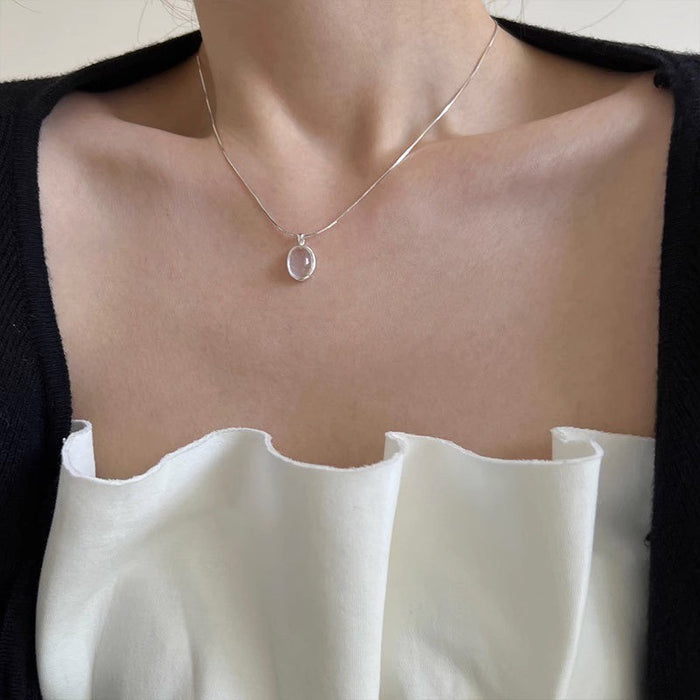 Wholesale Pure silver gemstone versatile necklace, geometric ellipse, high-end niche collarbone chain
