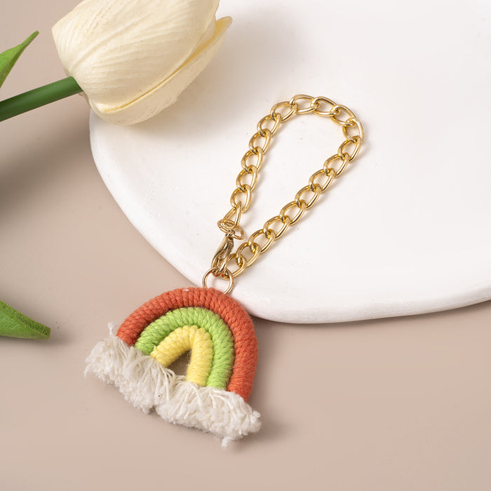 Wholesale Rainbow pendant, handmade cotton thread woven bag, car hanging accessory, specially designed for keys