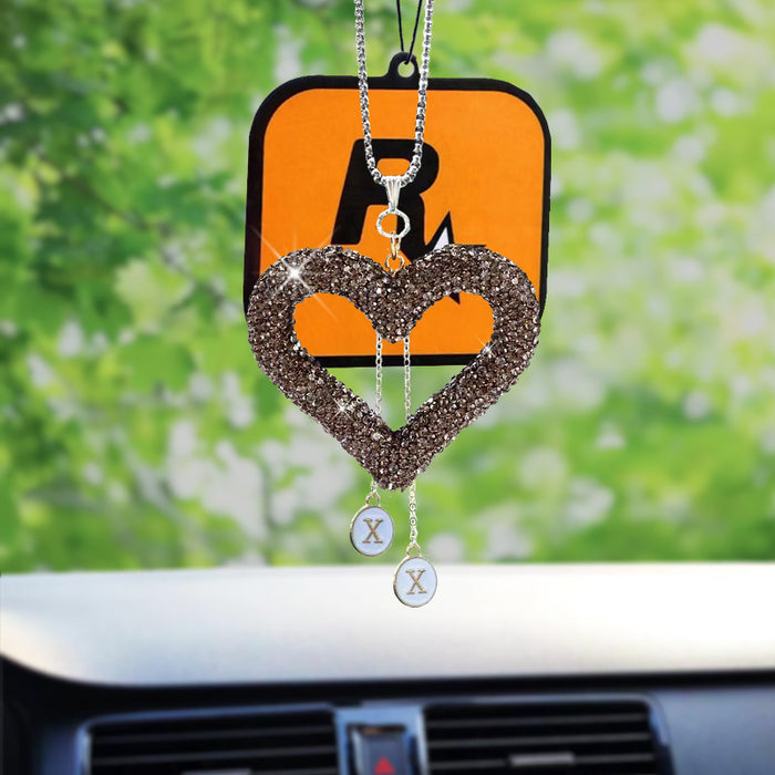 Wholesale Diamond-encrusted car love rearview mirror pendant full diamond heart-shaped car interior diamond-encrusted car pendant