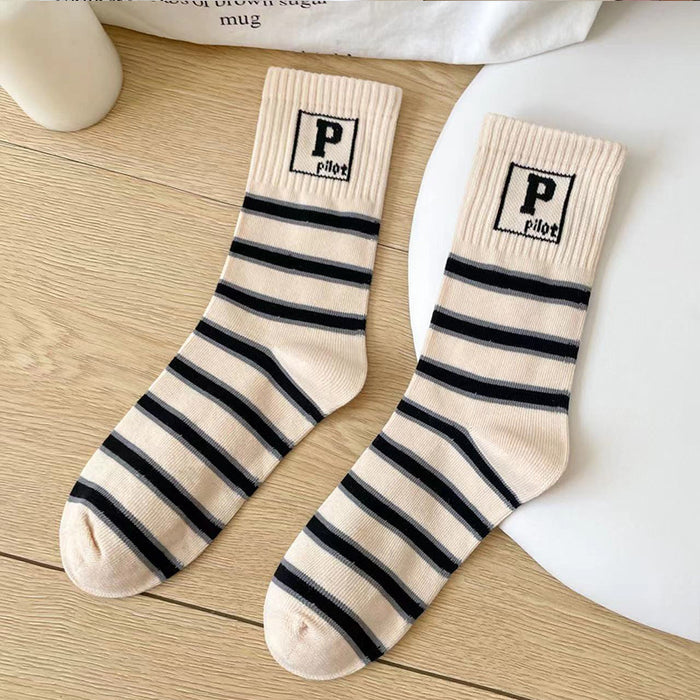 Wholesale Socks, women's mid tube socks, striped fashion, versatile, breathable long tube socks