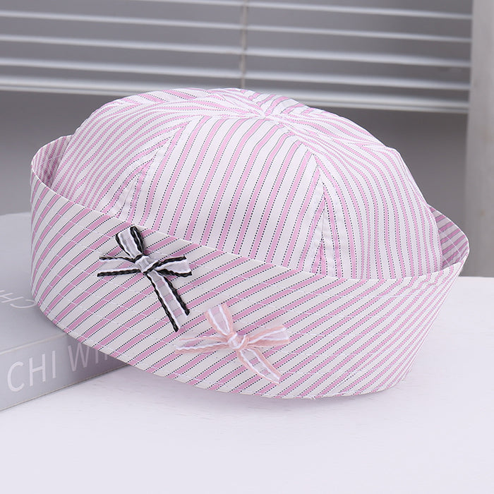 Wholesale Striped bow sailor hat is lightweight, breathable, niche, and comfortable with flip over eaves