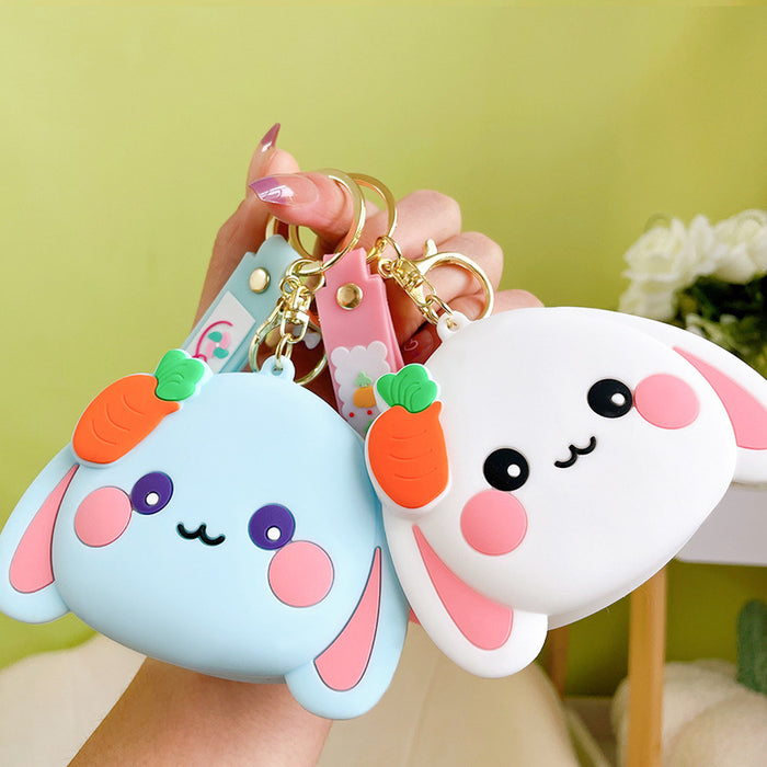 Wholesale Creative silicone carrot long-Ear Rabbit coin purse keychain cute schoolbag ornaments coin headset storage bag