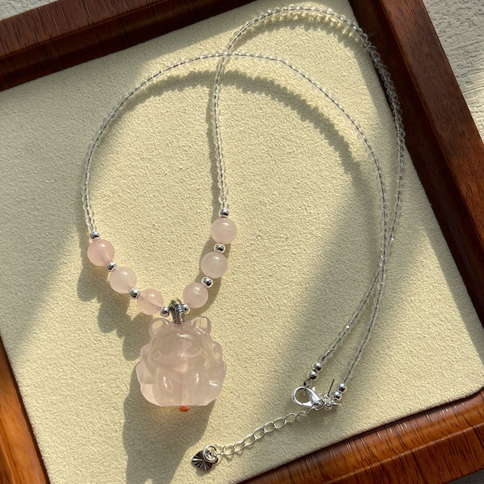 Wholesale Crystal pendant exquisite three-dimensional cute pink crystal necklace for girls