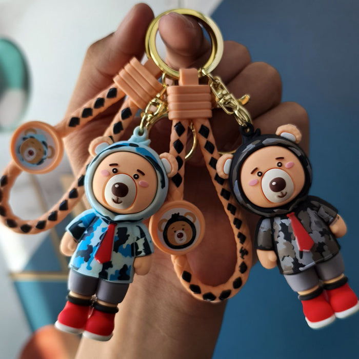 Wholesale PVC Cartoon Camouflage Bowtie Bear Car Keychain Bag Charm