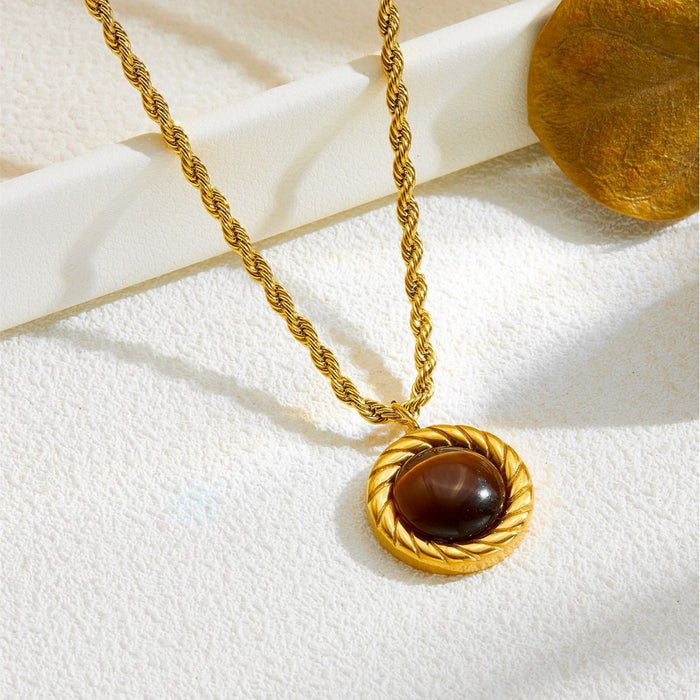 Wholesale Real natural tiger eye stone retro twist titanium steel necklace