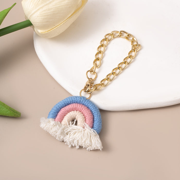 Wholesale Rainbow pendant, handmade cotton thread woven bag, car hanging accessory, specially designed for keys