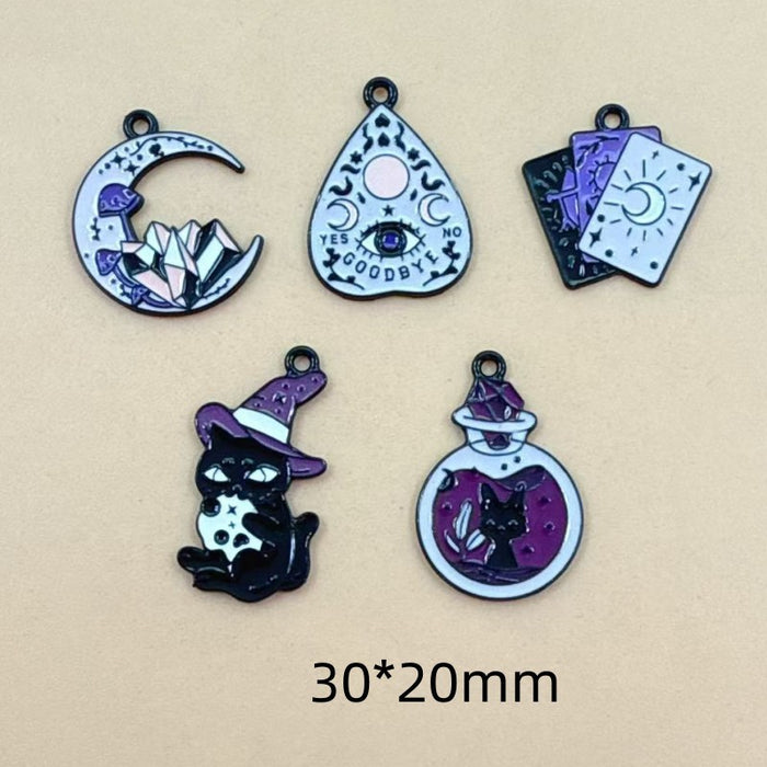 Wholesale 10pcs Dopamine Moon Tarot Alloy Resin Cat DIY Pendant Earrings Necklace Accessories Charm