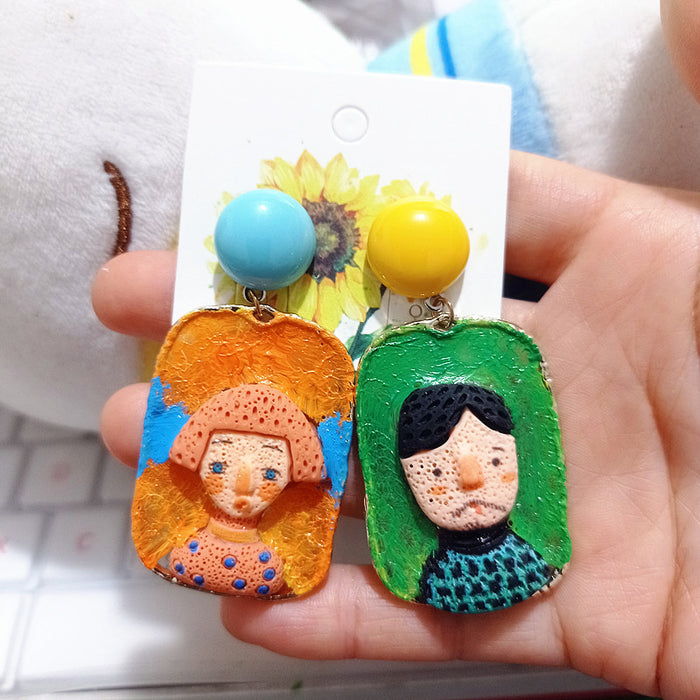Wholesale Doll Ethnic Style Funny Windowsill Men Women Hand-painted Color Cartoon Earrings Women