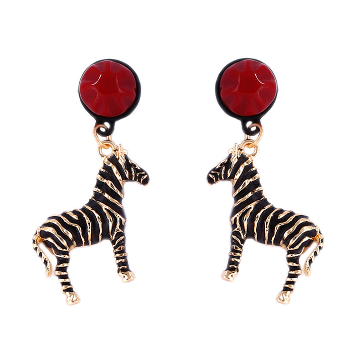 Wholesale Animal-shaped Zebra Pendant Round Earrings Creative Design Sense Women's Jewelry
