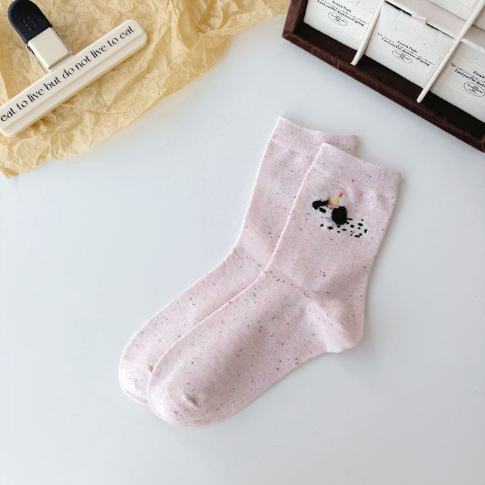 Wholesale Sock Children's Dotted Yarn Cute Cartoon Embroidery Middle Tube Pile Sock Cotton