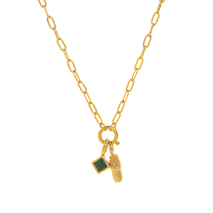 Wholesale stainless steel zircon feather necklace small pendant furnace vacuum plating gold color jewelry