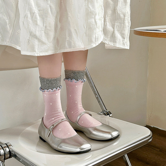 Wholesale Sweet and fashionable rolled edge polka dot combed cotton pile socks