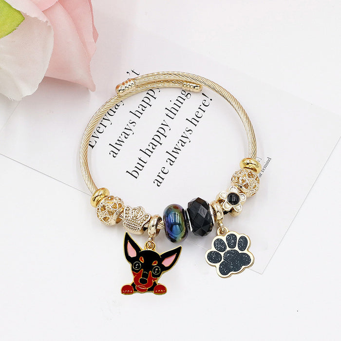 Wholesale Cartoon Corgi Dog Stainless Steel Bead Bracelet Cute Fashion Accessory Gift for Women