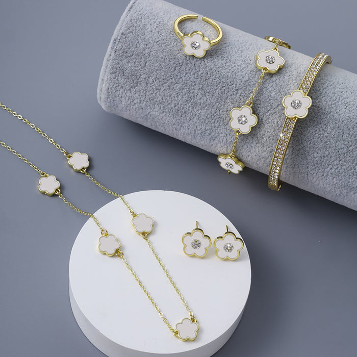 Wholesale Five-petal Flower Alloy Earrings Necklace Set JDC-NE-ZhuoM019