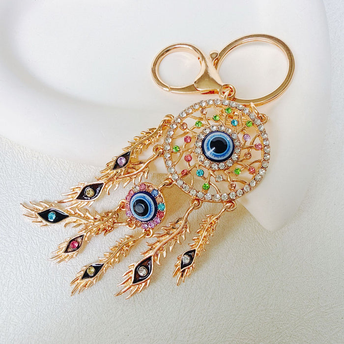 Wholesale Pink Dream Catcher Keychain Rhinestone Tassel Feather Zinc Alloy Chic Gift MOQ≥12
