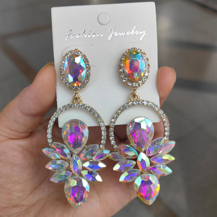 Wholesale exaggerated water drop horse eyes green stained glass diamond luxury temperament earrings