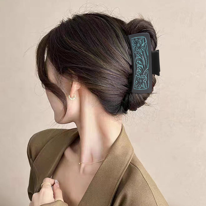 Wholesale West Denim Style Diamond Pattern Leather Hairpin Women Shark Clip