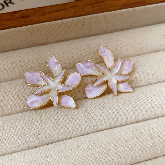 Wholesale Silver needle oil drop flower geometric earrings  summer new all-match earrings