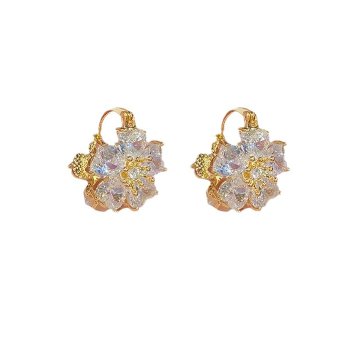 Wholesale Two-piece zircon flower earrings exquisite light luxury high-grade temperament Super fairy all-match Opal ear buckle earrings small