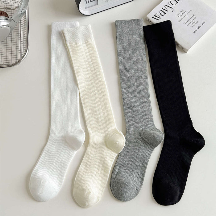 Wholesale Sweet pile socks, versatile calf socks, long tube cotton white elongated vertical striped socks