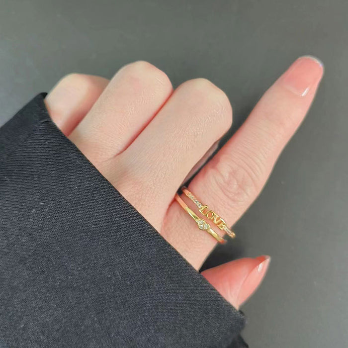 Wholesale Simple and stylish hollow diamond inlaid ring with heart-shaped round diamond zircon ring splicing