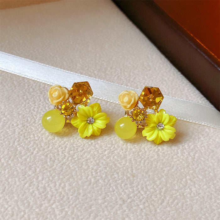 Wholesale Stylish Purple Crystal Flower Earrings Alloy Electroplated