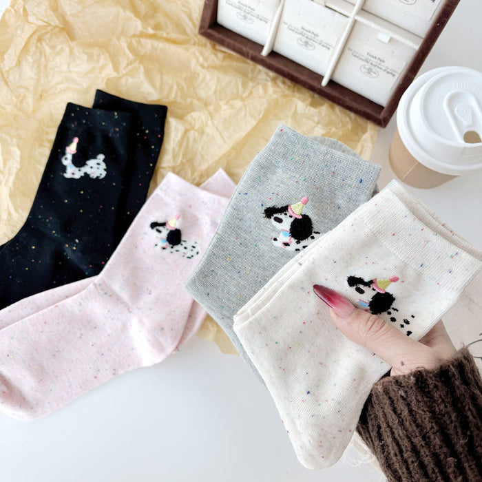 Wholesale Sock Children's Dotted Yarn Cute Cartoon Embroidery Middle Tube Pile Sock Cotton