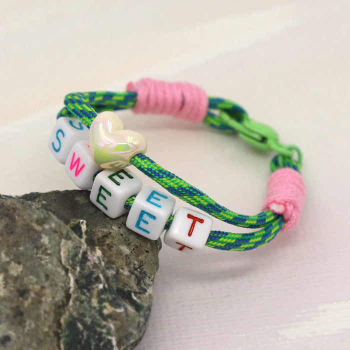 Wholesale Handmade woven colorful rope knotted bracelet bead peach heart letters DIY