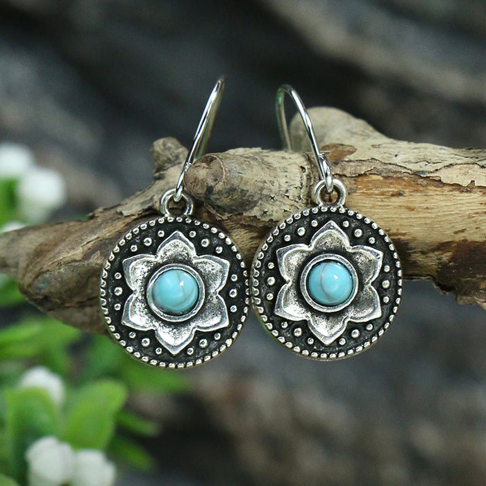 Wholesale Exquisite earrings inlaid with turquoise, women's retro alloy bells, versatile and beautiful earrings