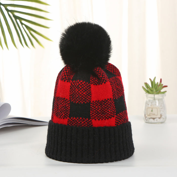 Wholesale Plush Ball Autumn and Winter Plaid Nylon Hat JDC-FH-HXL005