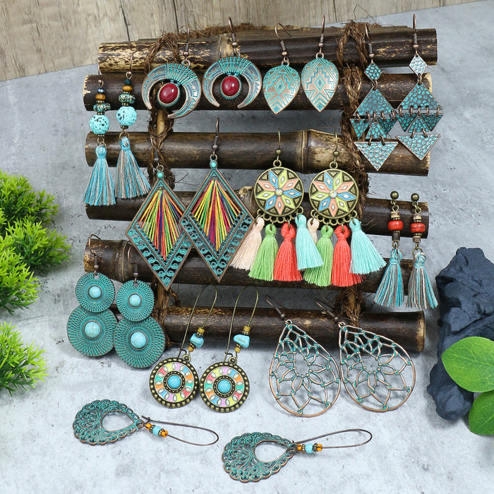 Wholesale Bohemian Hollow Tassel Earrings Geometric Design Fashion Accessory MOQ≥2