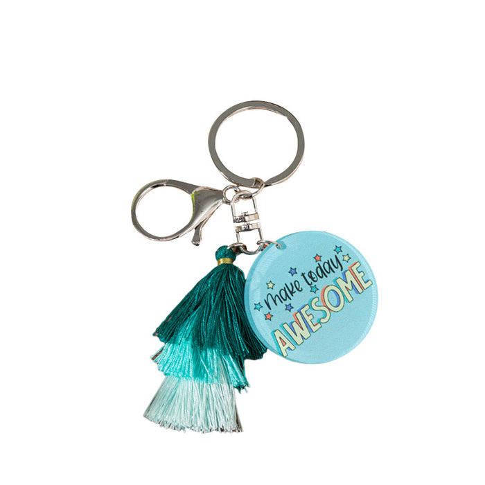 Wholesale Acrylic Gradient Tassel Keychain Round Color Letter Bag Pendant