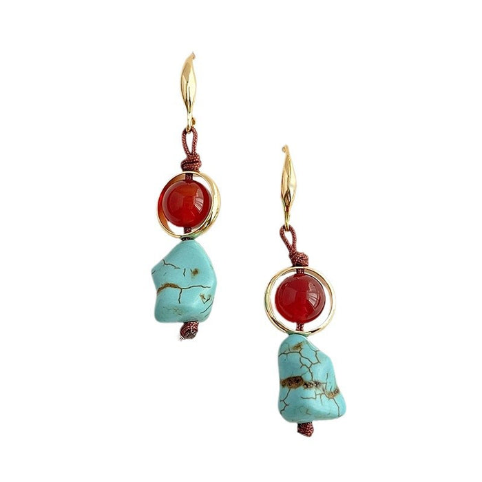 Wholesale Synthetic turquoise earrings with retro personality, ear hooks, personalized and niche earrings