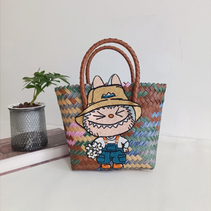 Wholesale Woven Basket Bag Shoulder Hand Bag Cute Rattan Cloth Cartoon Woven Bag