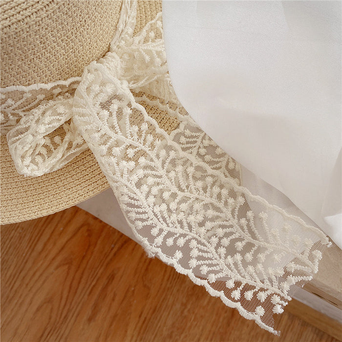 Wholesale Fashionable and versatile flat top lace sun hat, sun protection hat