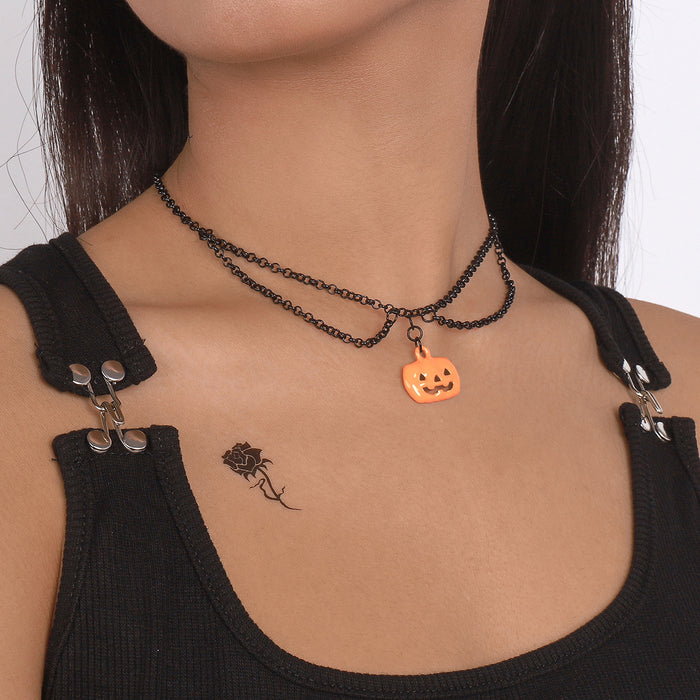 Wholesale Alloy Halloween Drip Oil Pumpkin Exaggerated Necklace JDC-NE-QianDi005