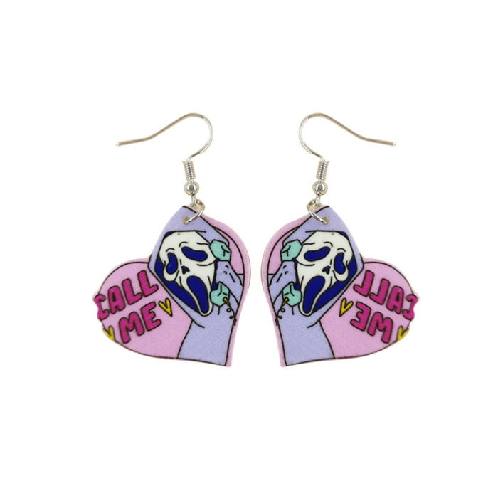 Wholesale Halloween Series Skull Ghost Death Flower Love Acrylic Printing Earrings JDC-ES-QingM001