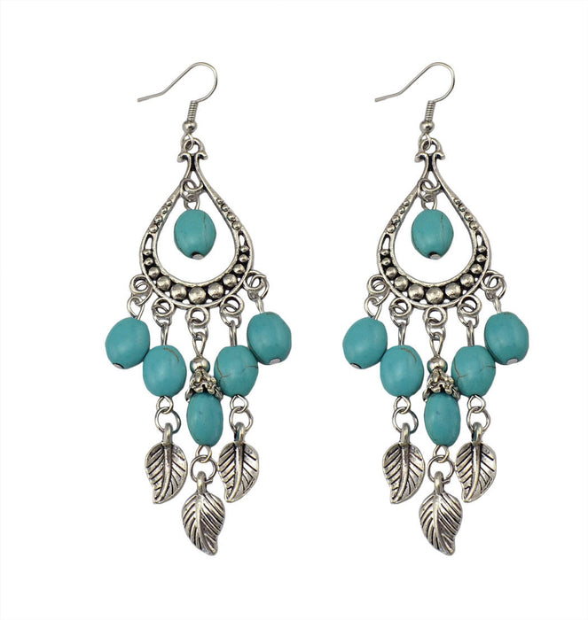 Wholesale Ethnic Style Turquoise Long Drop-Shaped Earrings