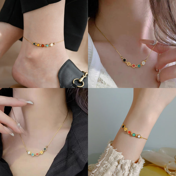 Wholesale Colorful smiling face necklace for women, light luxury, niche titanium steel