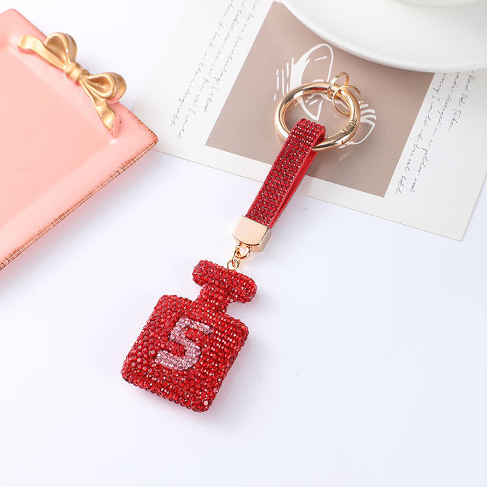 Wholesale Perfume bottle digital keychain,  full rhinestone,  fashionable bag charm,  car pendant