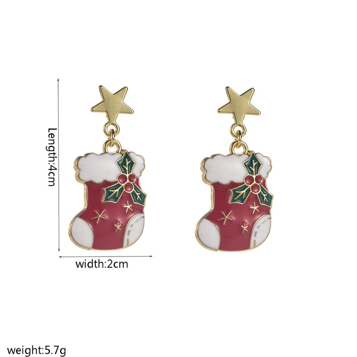 Wholesale Alloy Drip Oil Christmas Earrings Gingerbread Man Santa Bell Party Wear