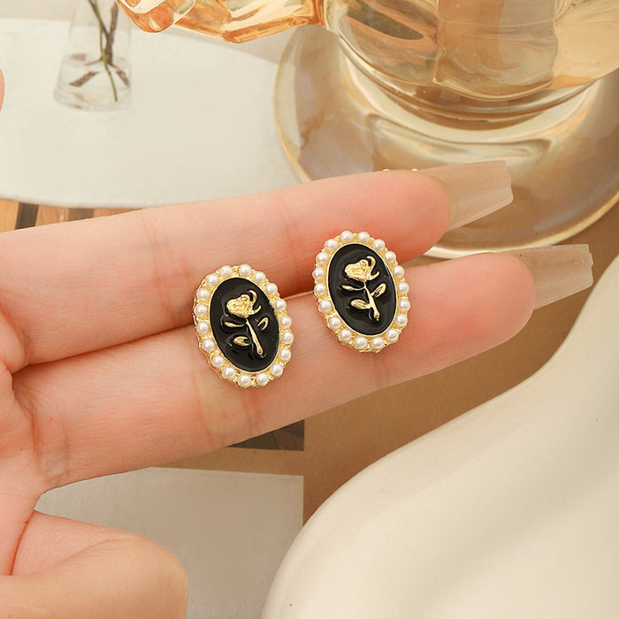 Wholesale  ear studs oil dripping Hong Kong style flower  pearl ear Jewelry earrings