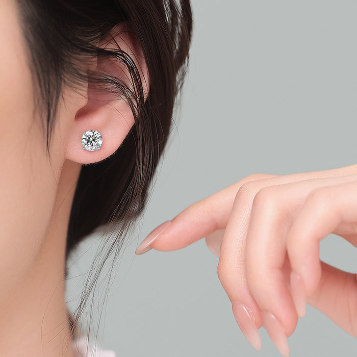 Wholesale Copper Four Prong Round CZ Earrings - Chic Jewelry Accessory for Everyday Wear