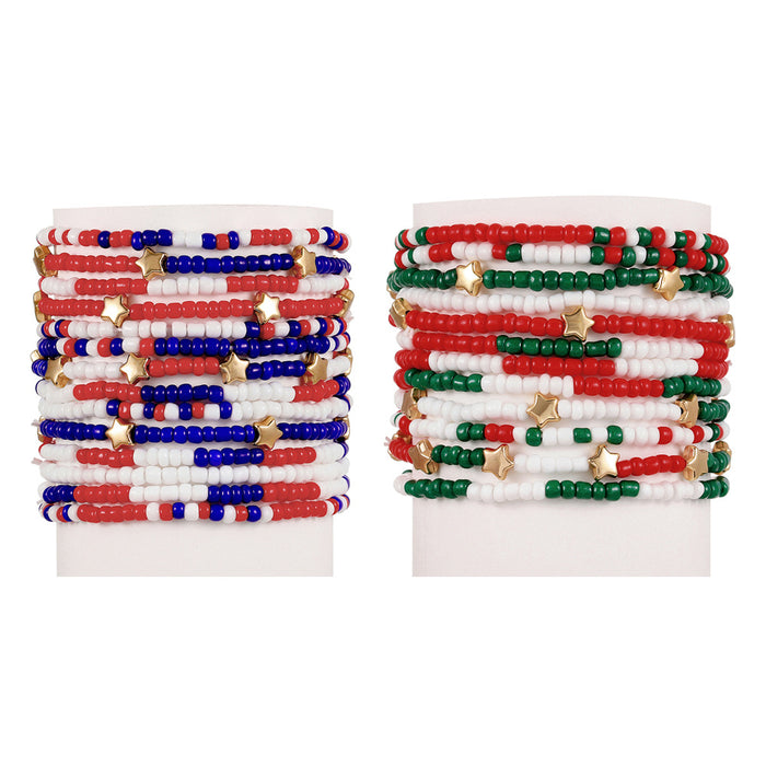 Wholesale American Independence Day Glass Rice Bead Multi-layer Bracelet Set JDC-BT-ShiY007