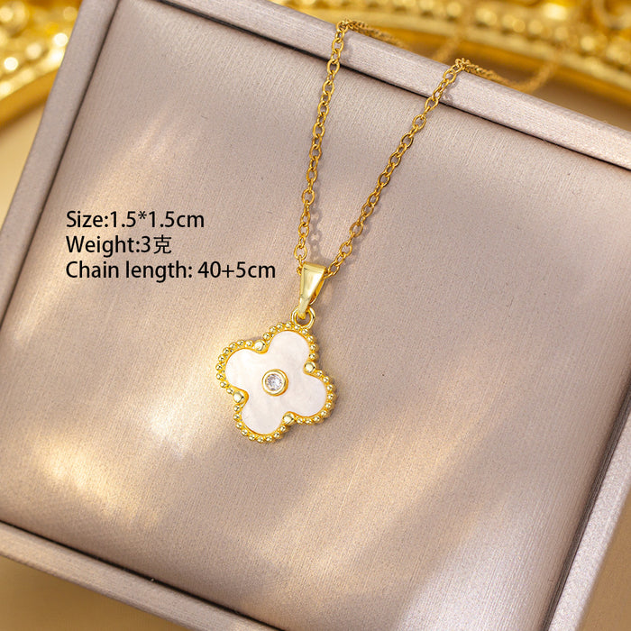 Wholesale Copper Inlaid Zircon Four-Leaf Clover Jewelry Set MOQ≥2