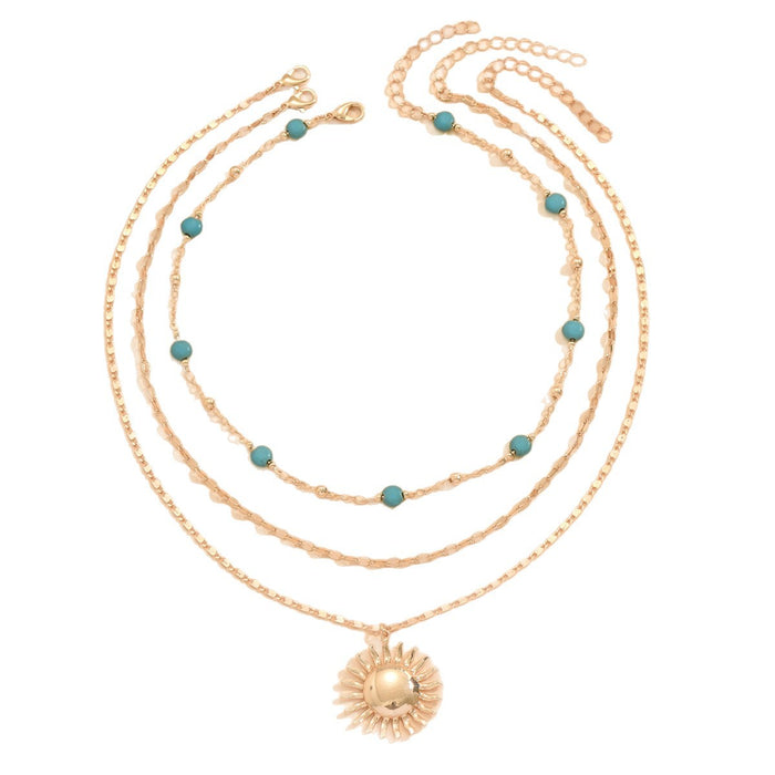 Wholesale Multi-layered gold sun pendant necklace