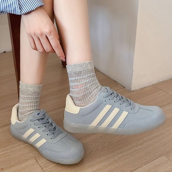 Wholesale Ultra transparent fine striped embroidered versatile mid length socks