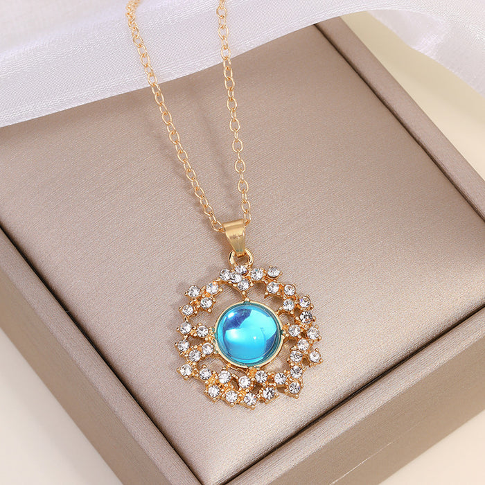 Wholesale Jewelry Fashion Diamond Set Necklace Personalized Alloy Planet Pendant Chain Necklace
