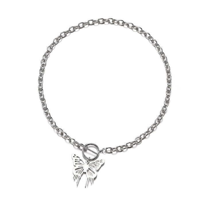 Wholesale Exaggerated Butterfly Pendant Personalized Alloy Thick Chain Necklace